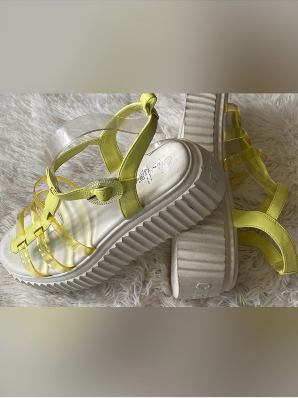 Clear Jelly Platform Sandal with Yellow Accents